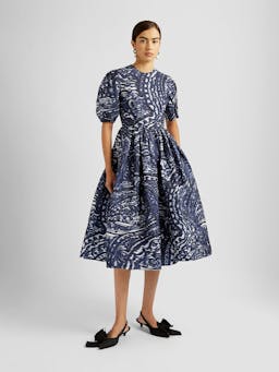 Navy short sleeve a line midi dress PF24_R1D41_BLPTT Erdem    - Collagerie