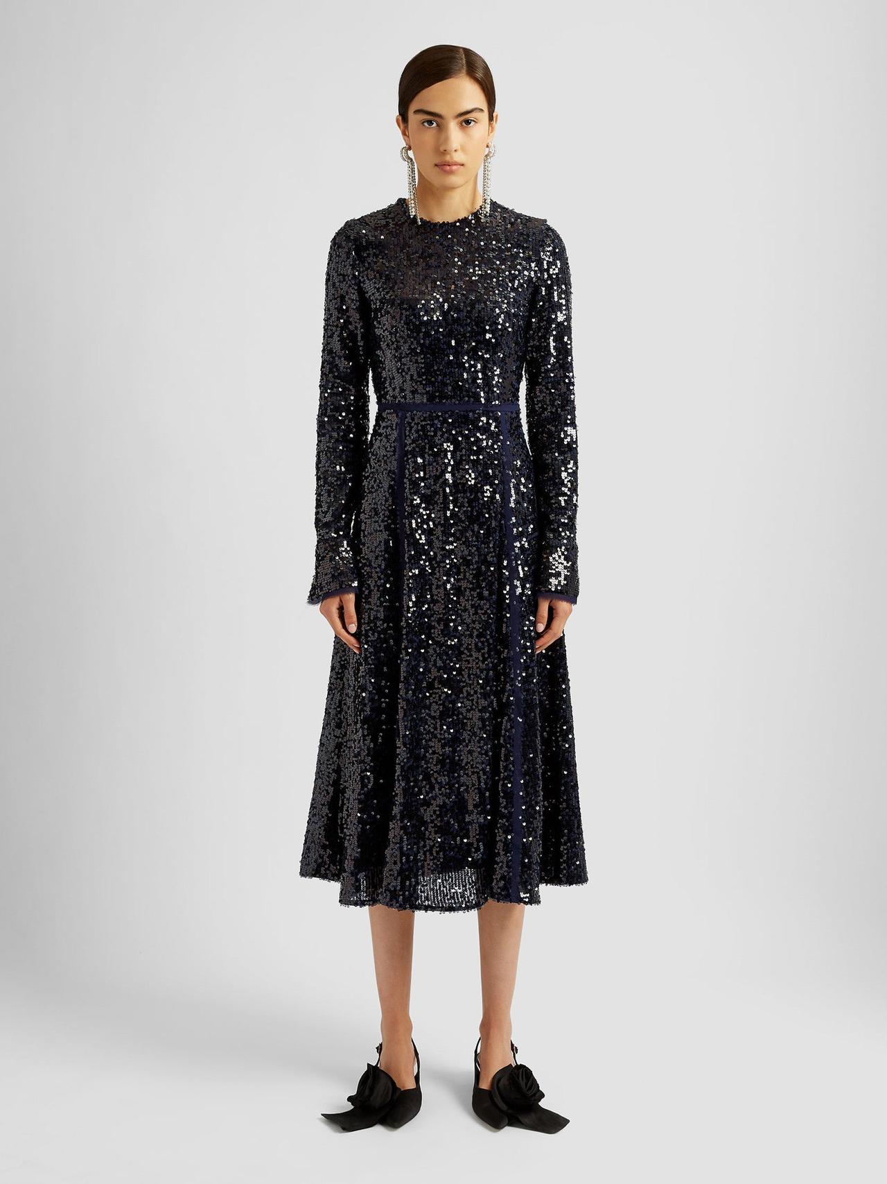 Navy long sleeve midi dress PF24_W0D28_NS Erdem    - Collagerie