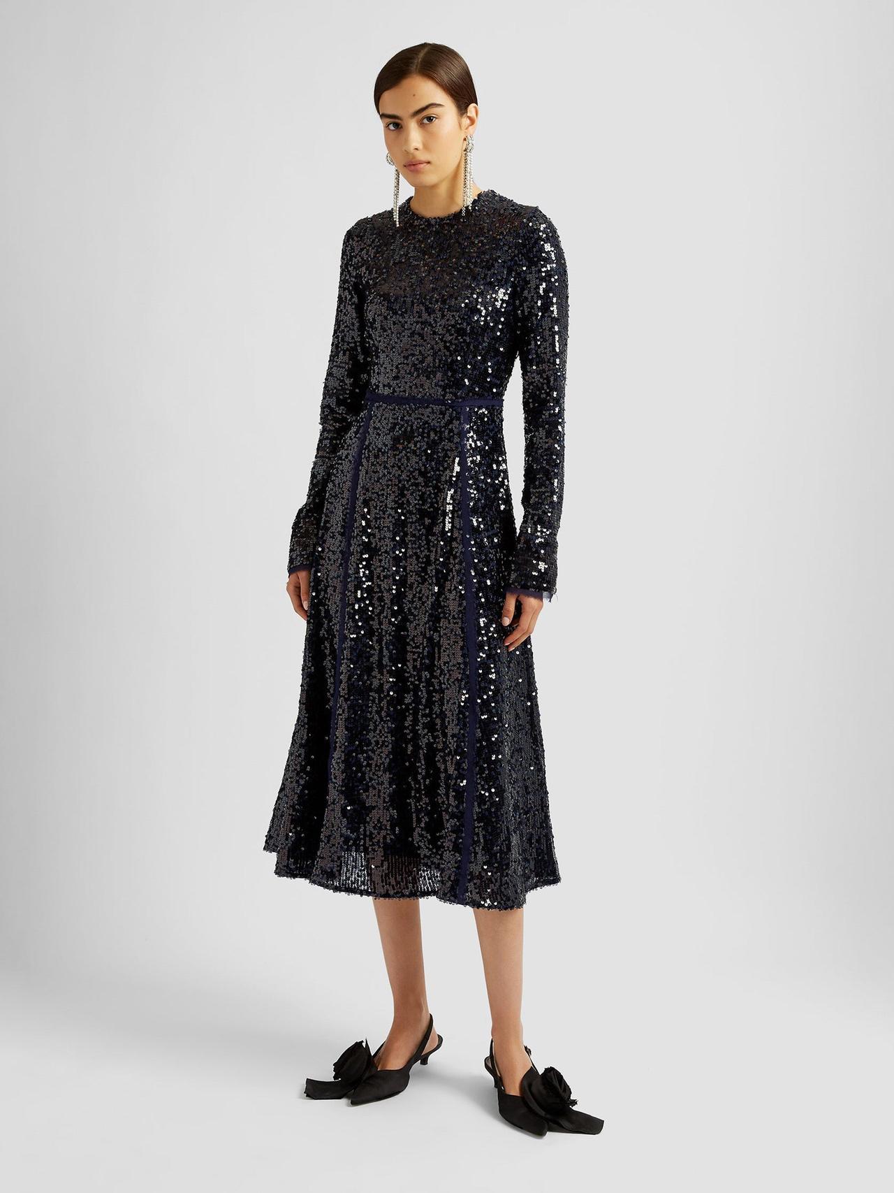 Navy long sleeve midi dress PF24_W0D28_NS Erdem    - Collagerie