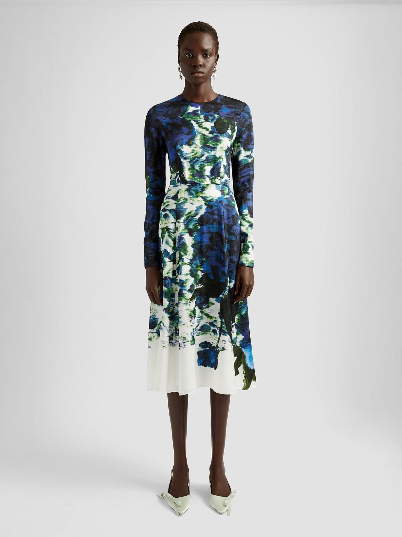 Long sleeve midi dress in inky print PF24_W0D28_PIVS Erdem    - Collagerie