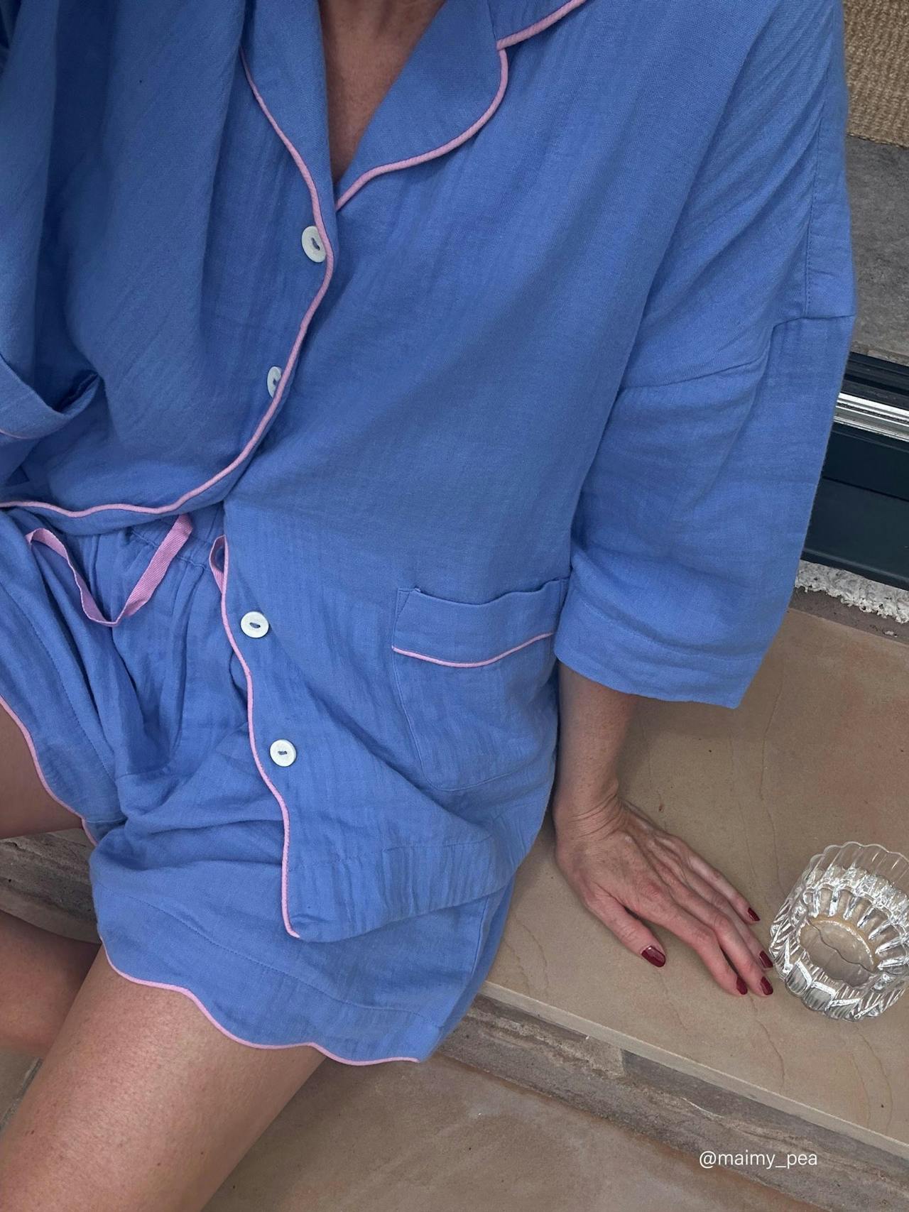 Cotton pyjamas in cornflower scallop Style > Womens Sleepwear > Cotton Pyjamas > Short TBCo    - Collagerie