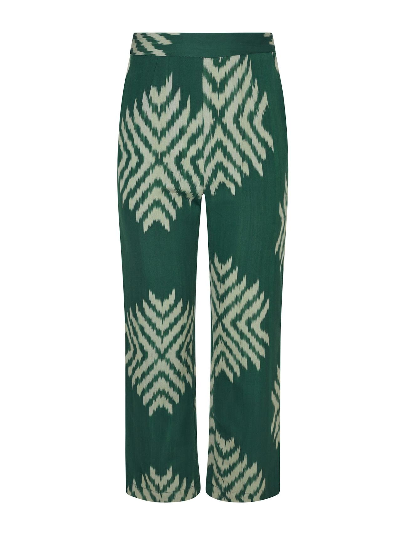 Green cotton mulberry silk Ikat trousers