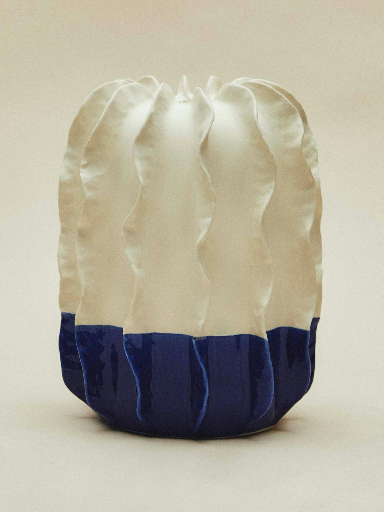 Textured wavy ceramic vase