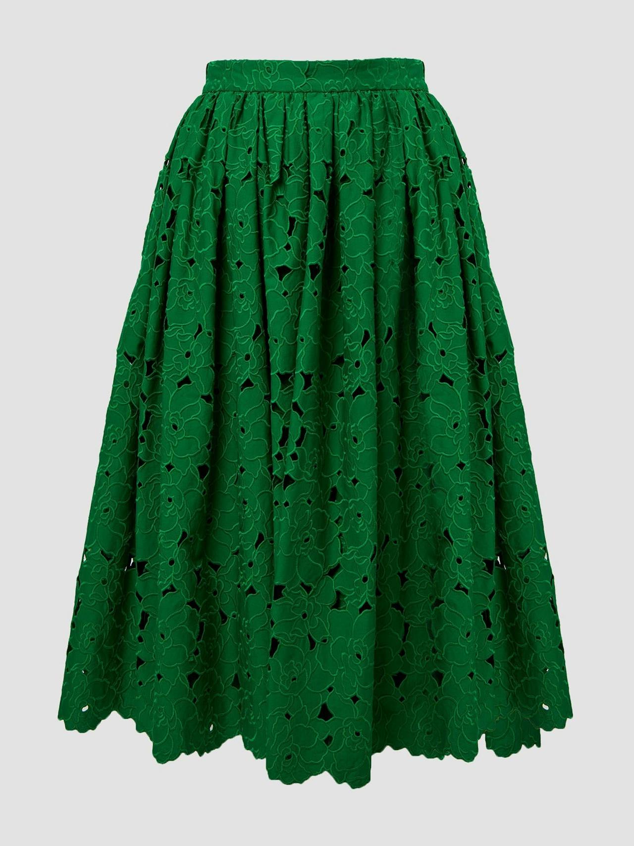 Green volume midi skirt