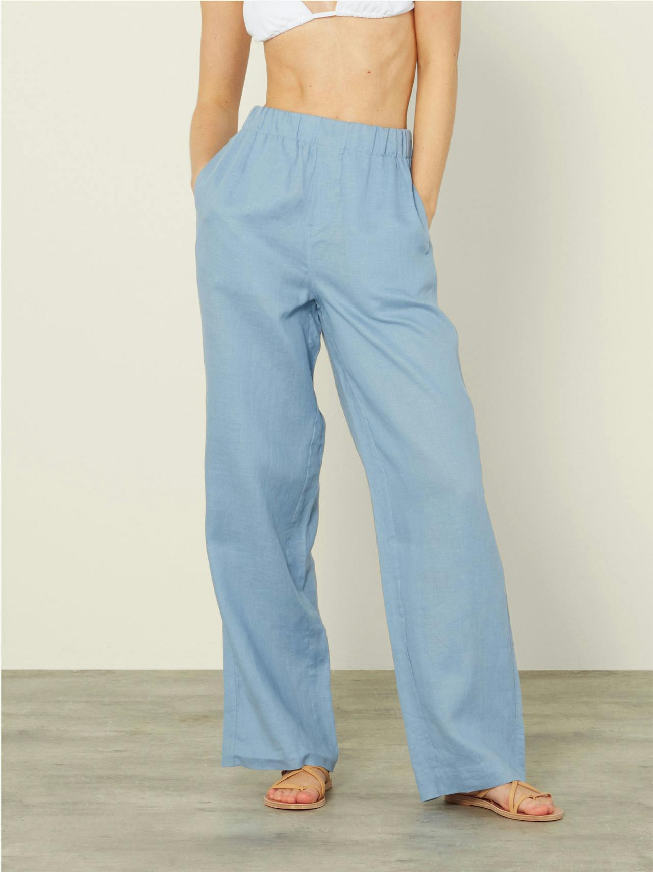 The palazzo linen, storm blue Trousers With Nothing Underneath    - Collagerie