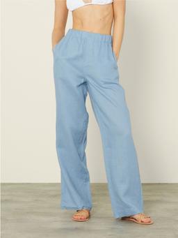 The palazzo linen, storm blue Trousers With Nothing Underneath    - Collagerie