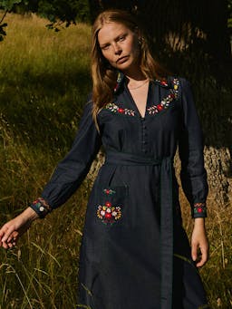 Folk denim western dress Dresses Pink City Prints    - Collagerie