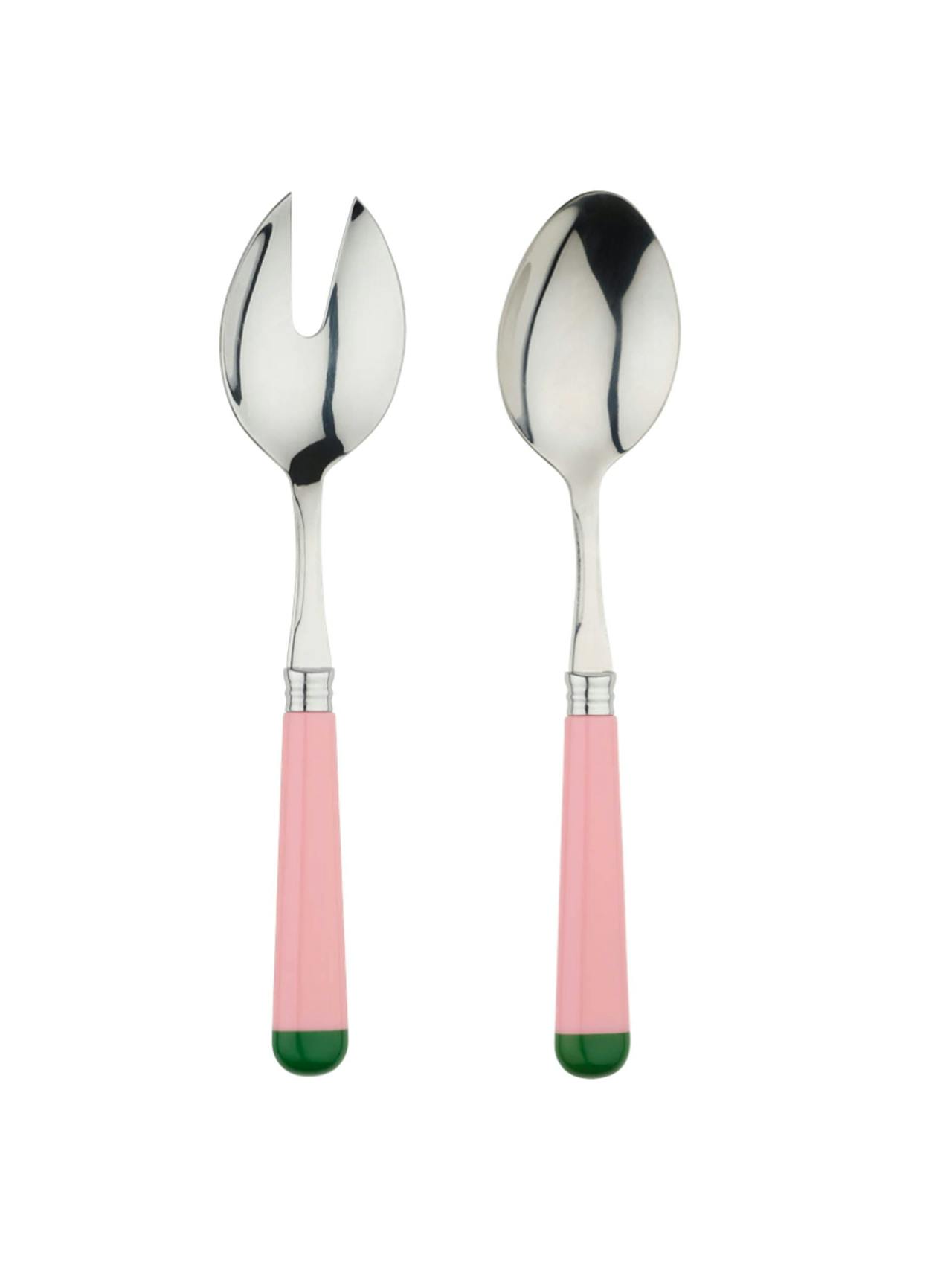 Pink and green salad servers