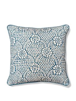 Prussian blue Ivan print cushion with blue trim Cushions Volga Linen    - Collagerie