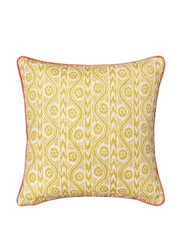 Moss green Ruslan print cushion with terracotta trim Cushions Volga Linen    - Collagerie