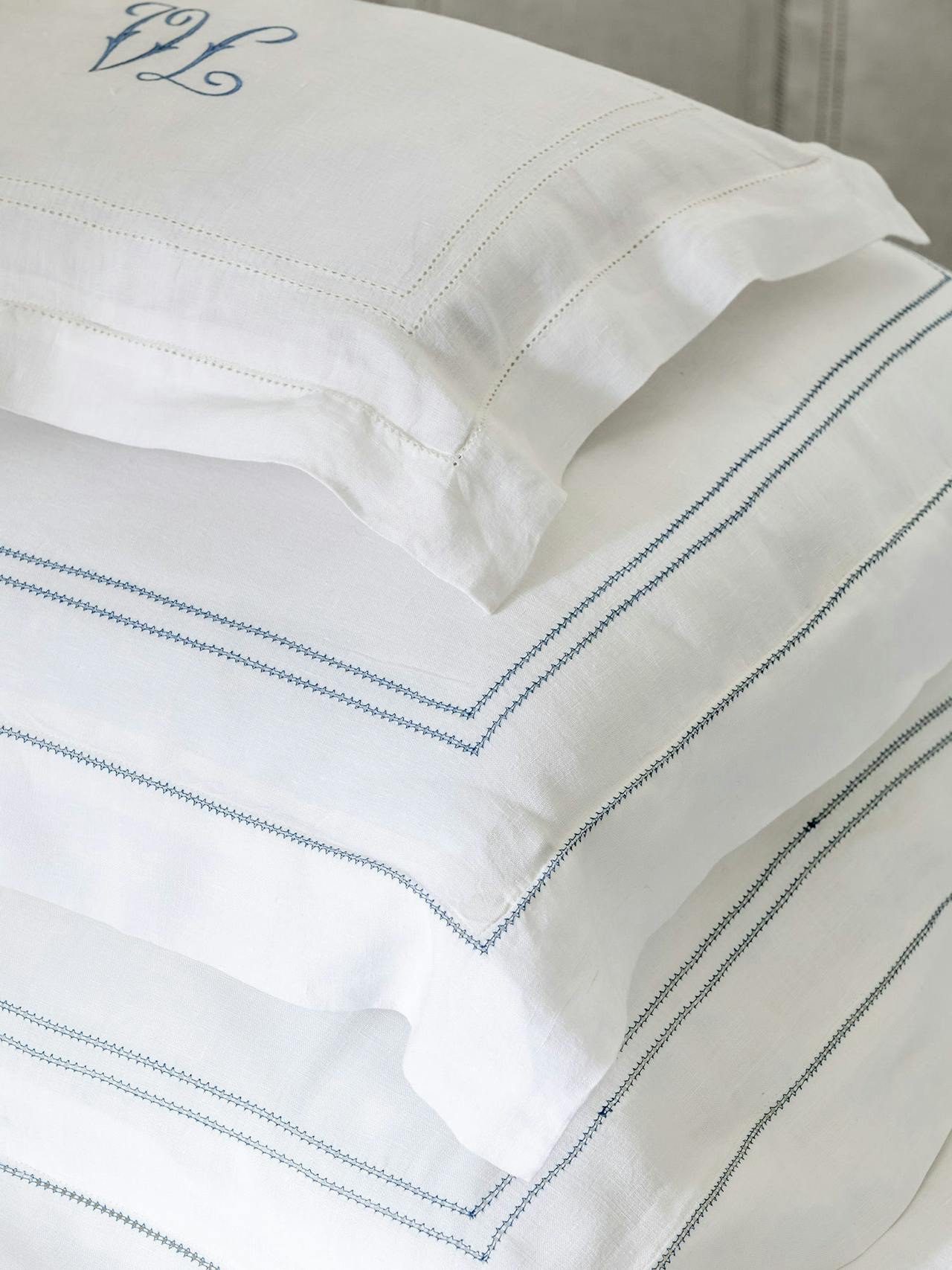 Prussian blue hemstitch pillowcase Pillowcases Volga Linen    - Collagerie