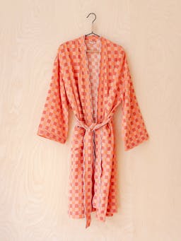 Cotton robe in apricot checkerboard  TBCo    - Collagerie