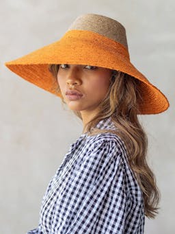 Riri duo jute handwoven straw hat in pumpkin orange Sun hats BrunnaCo    - Collagerie