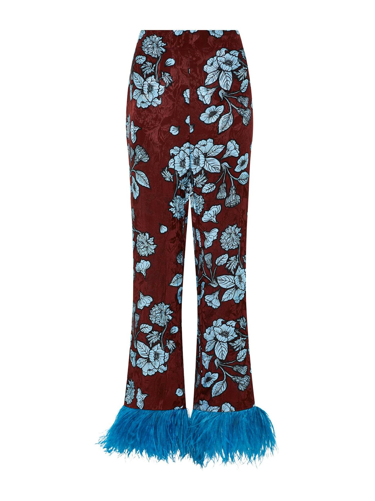 Glass flower blue Romana floral jacquard trousers