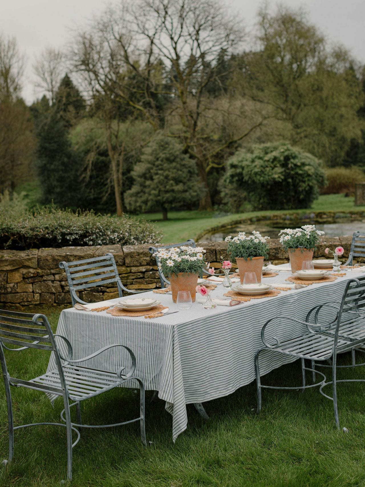 Victoria striped linen tablecloth in chalk & moss green Tablecloth Rebecca Udall    - Collagerie