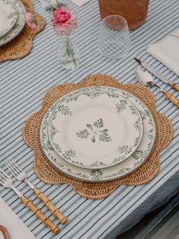 Victoria striped linen tablecloth in chalk & moss green Tablecloth Rebecca Udall    - Collagerie