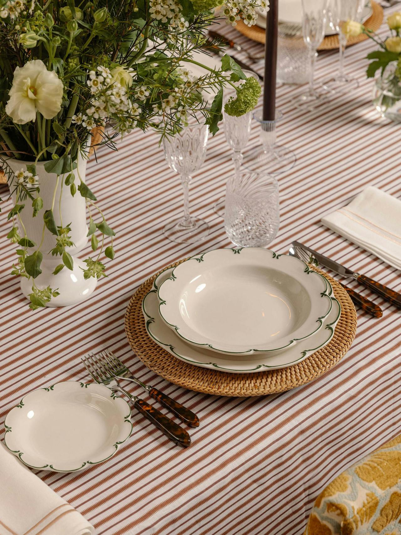 Victoria striped linen tablecloth in dusty rosewood Tablecloth Rebecca Udall    - Collagerie