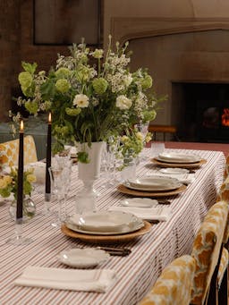 Victoria striped linen tablecloth in dusty rosewood Tablecloth Rebecca Udall    - Collagerie