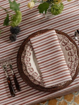 Victoria striped linen tablecloth in dusty rosewood Tablecloth Rebecca Udall    - Collagerie