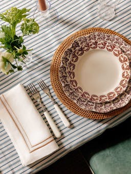 Victoria striped linen tablecloth in chalk & moss green Tablecloth Rebecca Udall    - Collagerie