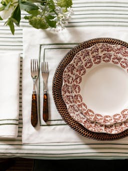 Victoria striped linen tablecloth in chalk & moss green Tablecloth Rebecca Udall    - Collagerie