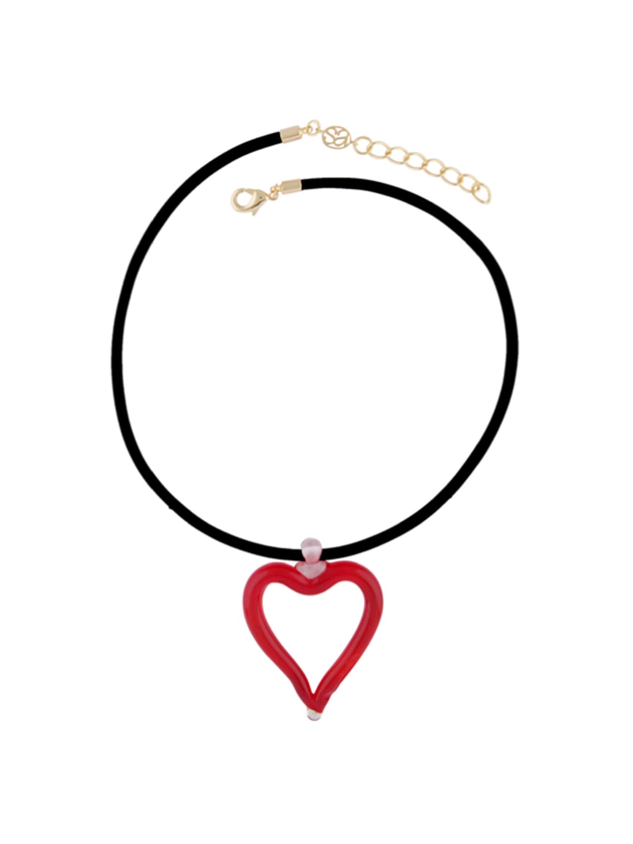 XL heart of glass red & black leather cord necklace