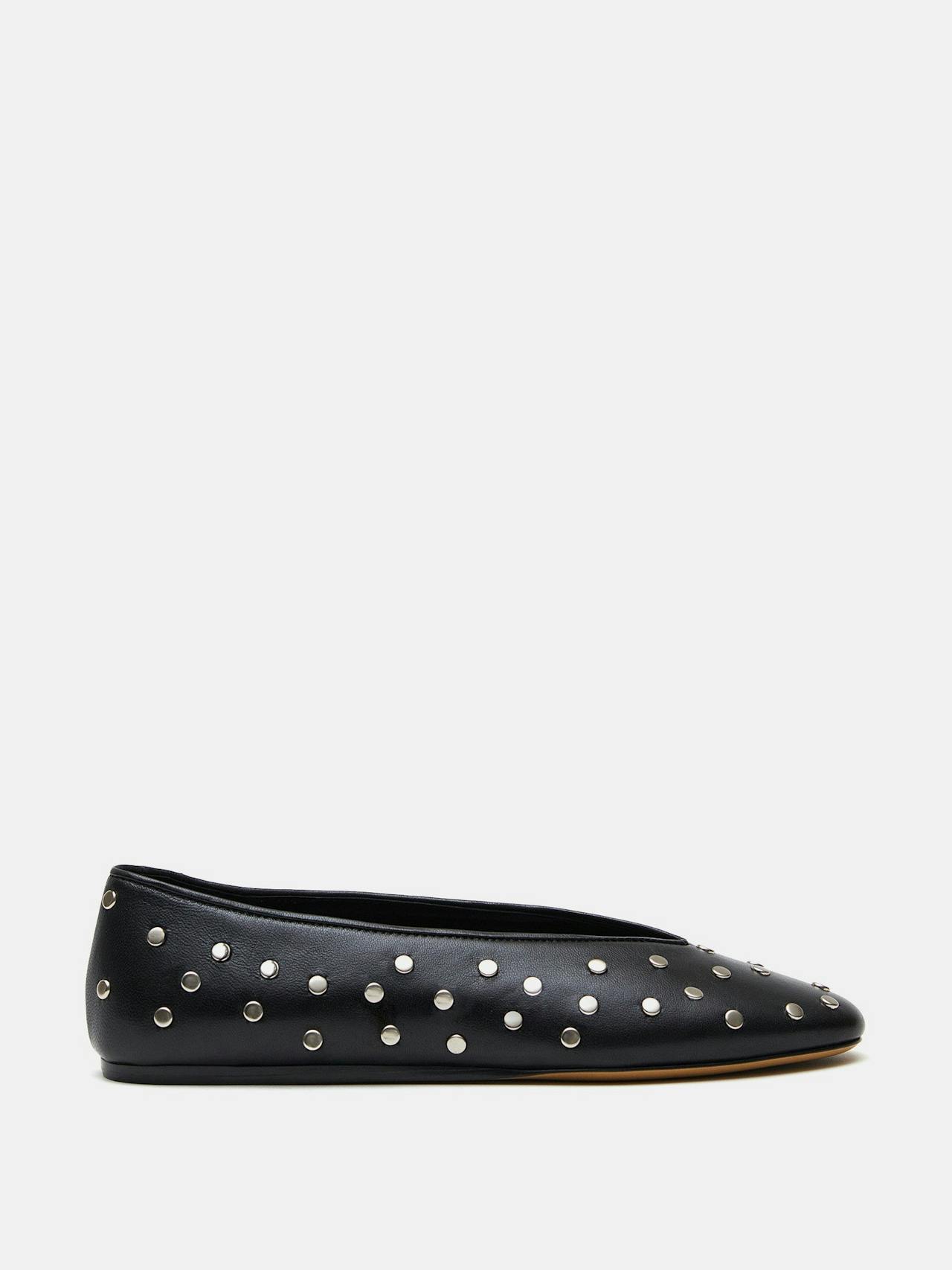 Black leather studded regency slippers