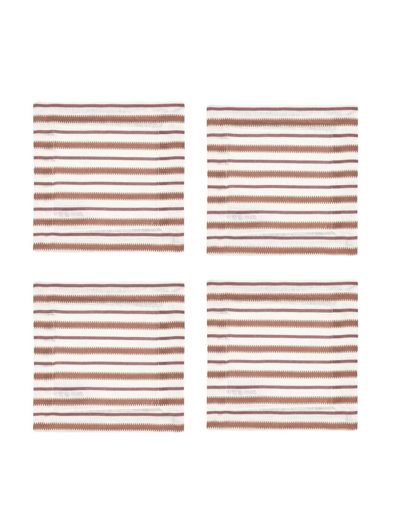 Victoria striped linen coasters in dusty rosewood, set of 4