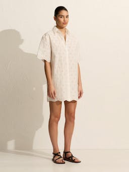 White floral broderie mini shirt dress Womens Apparel - Dresses Matteau    - Collagerie