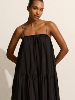 Black voluminous tiered sundress Womens Apparel - Dresses Matteau    - Collagerie