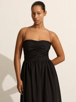 Black gathered lace up dress Womens Apparel - Dresses Matteau    - Collagerie