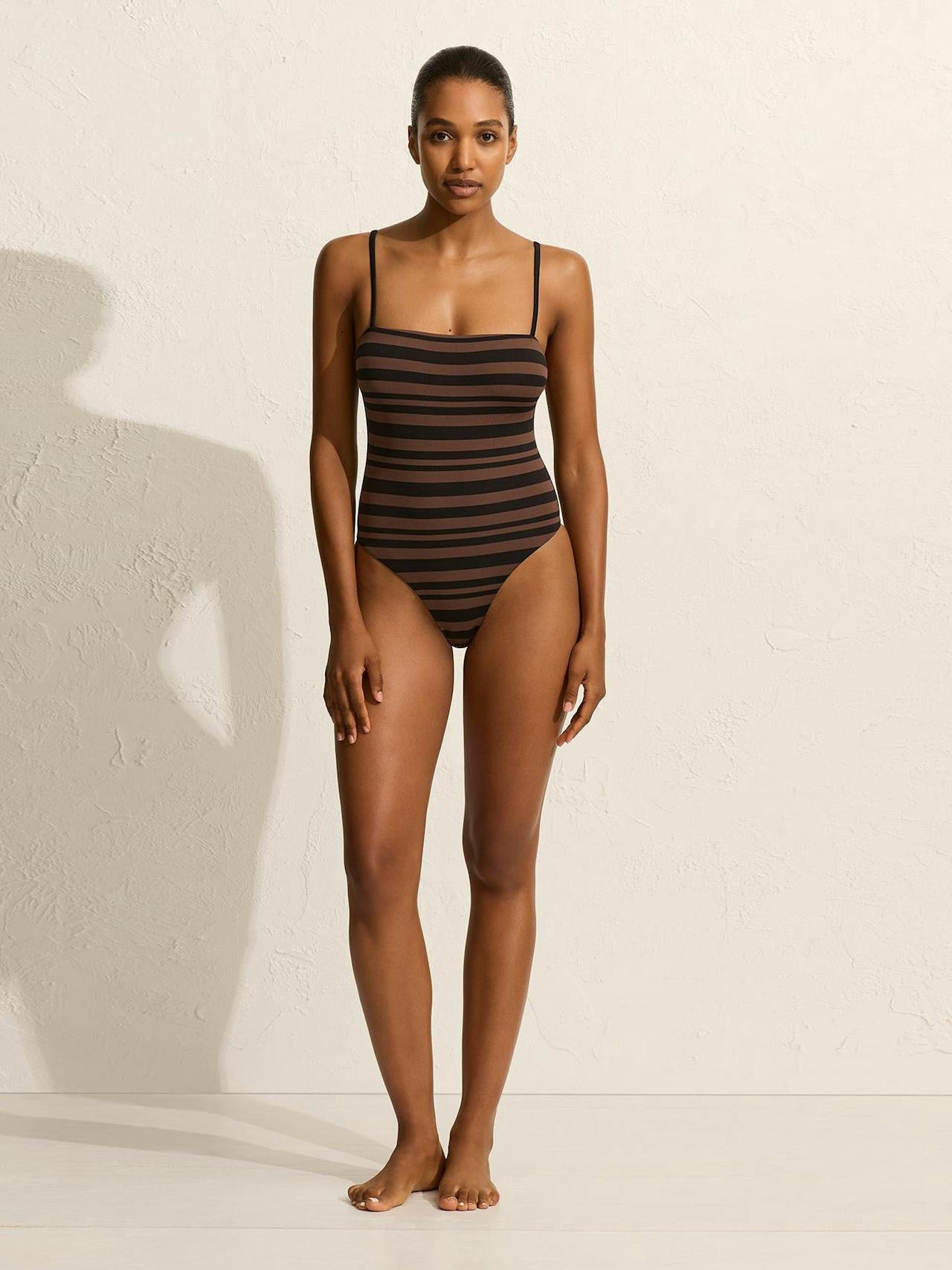 Nutmeg stripe petite square maillot Womens Swimwear - One Pieces Matteau    - Collagerie