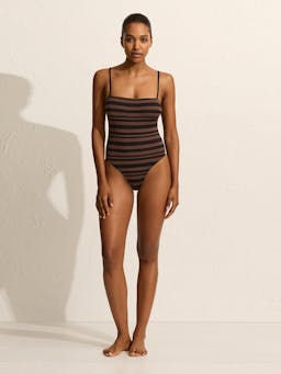 Nutmeg stripe petite square maillot Womens Swimwear - One Pieces Matteau    - Collagerie