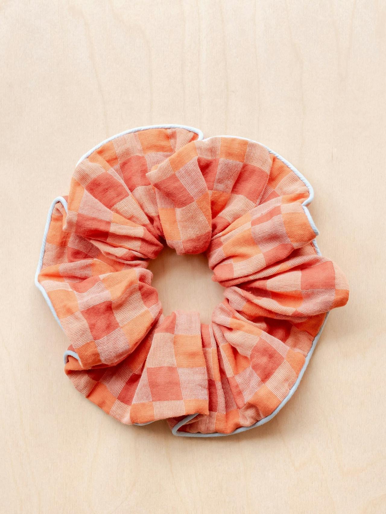 Apricot checkerboard otton oversized scrunchie Scrunchie TBCo    - Collagerie