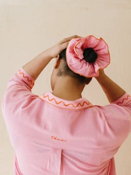 Pink cotton and linen oversized scrunchie Scrunchie TBCo    - Collagerie