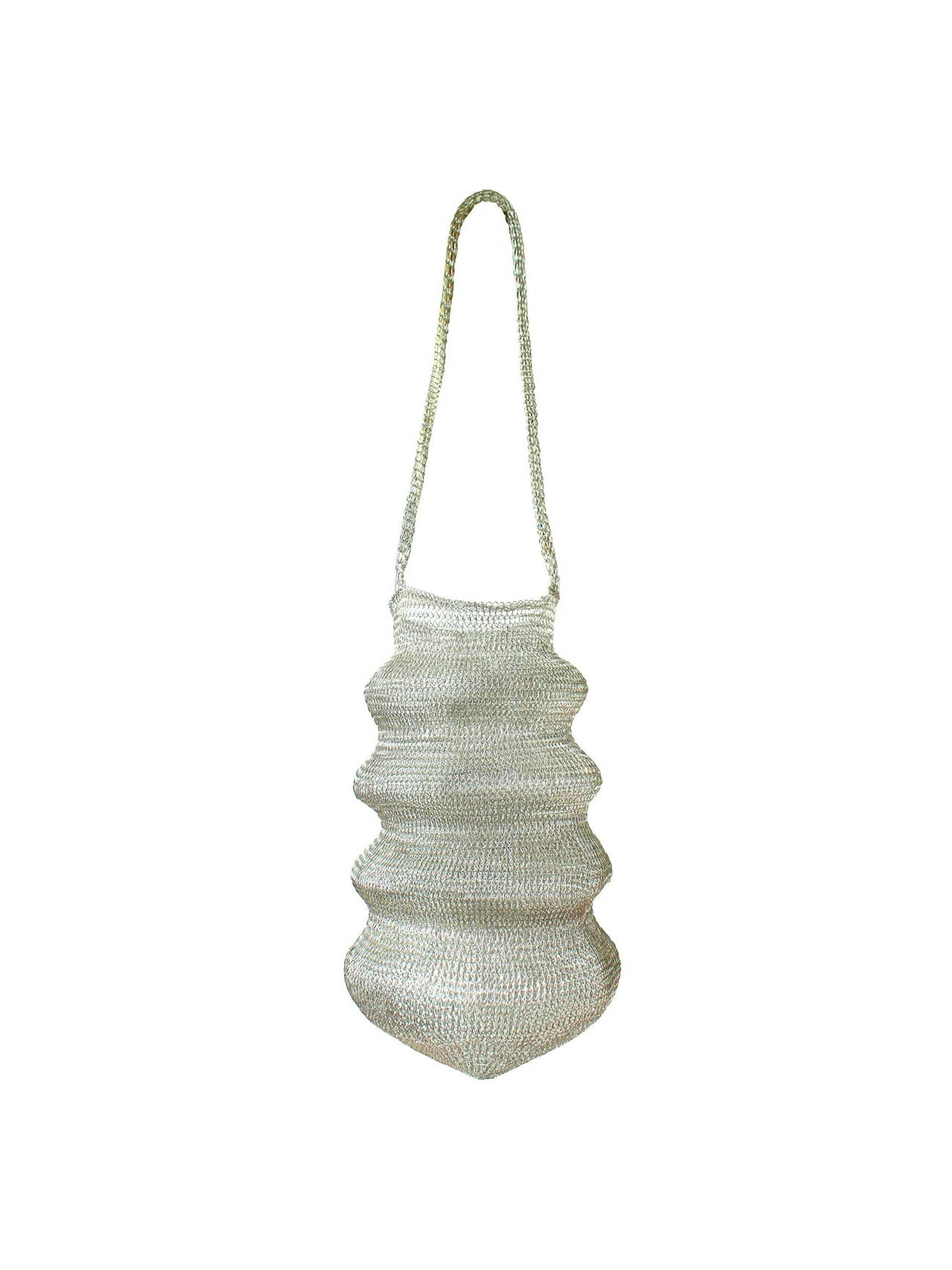 Shell handwoven wire bag in silver