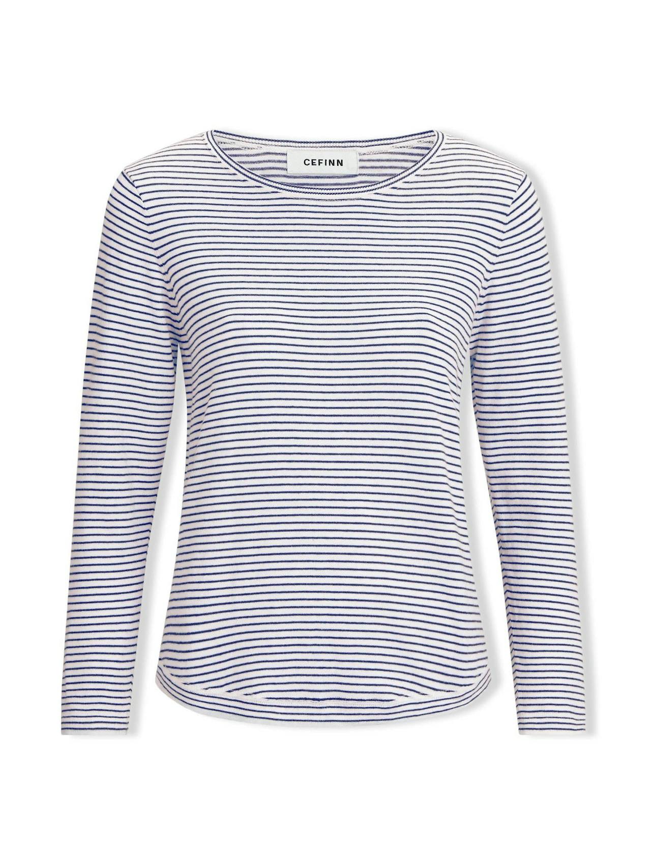 White navy stripe Maia cotton silk blend t-shirt