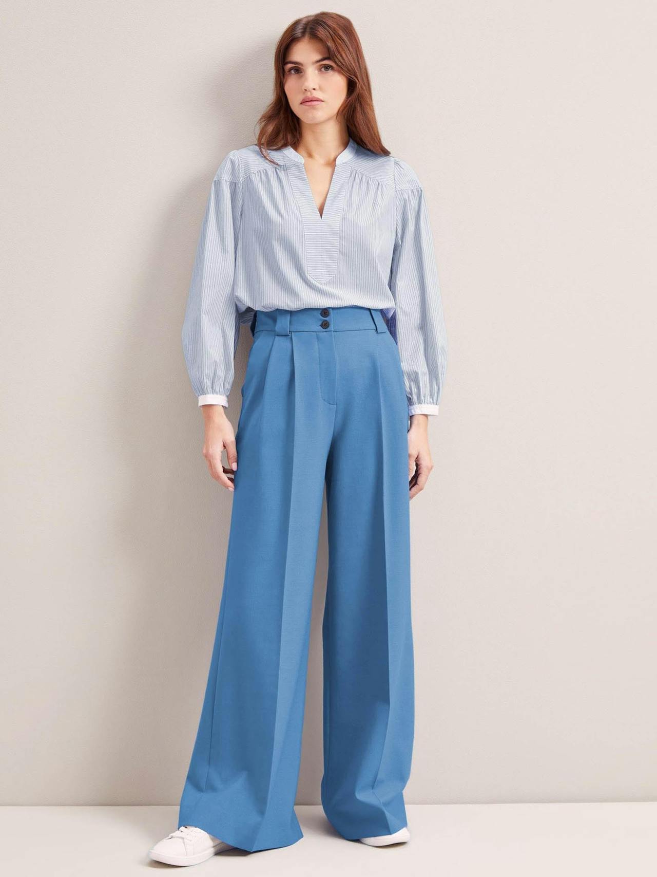 Blue Margot new wool wide leg trousers Trouser Cefinn    - Collagerie