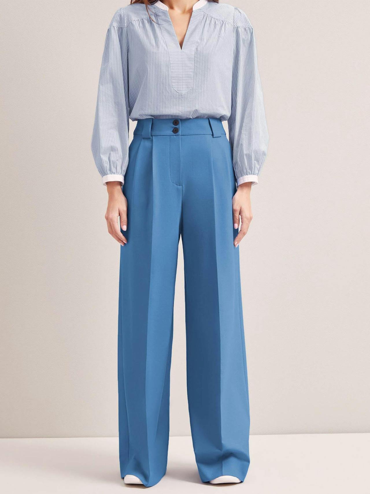 Blue Margot new wool wide leg trousers Trouser Cefinn    - Collagerie