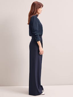 Navy Margot new wool wide leg trousers Trouser Cefinn    - Collagerie