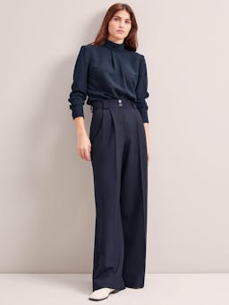 Navy Margot new wool wide leg trousers Trouser Cefinn    - Collagerie