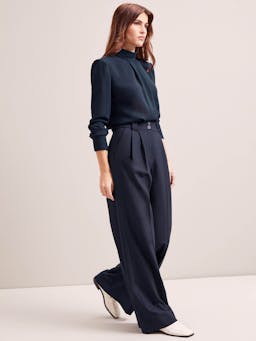 Navy Margot new wool wide leg trousers Trouser Cefinn    - Collagerie