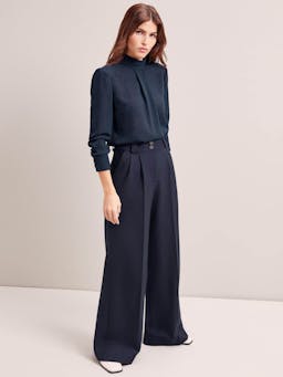 Navy Margot new wool wide leg trousers Trouser Cefinn    - Collagerie