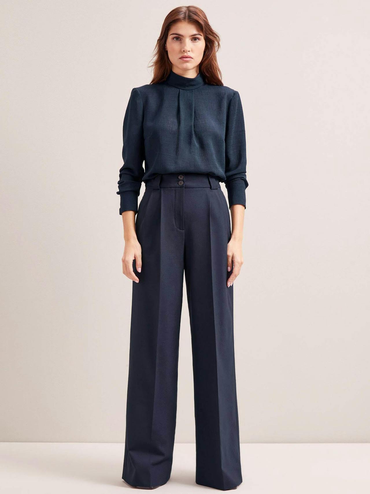 Navy Margot new wool wide leg trousers Trouser Cefinn    - Collagerie