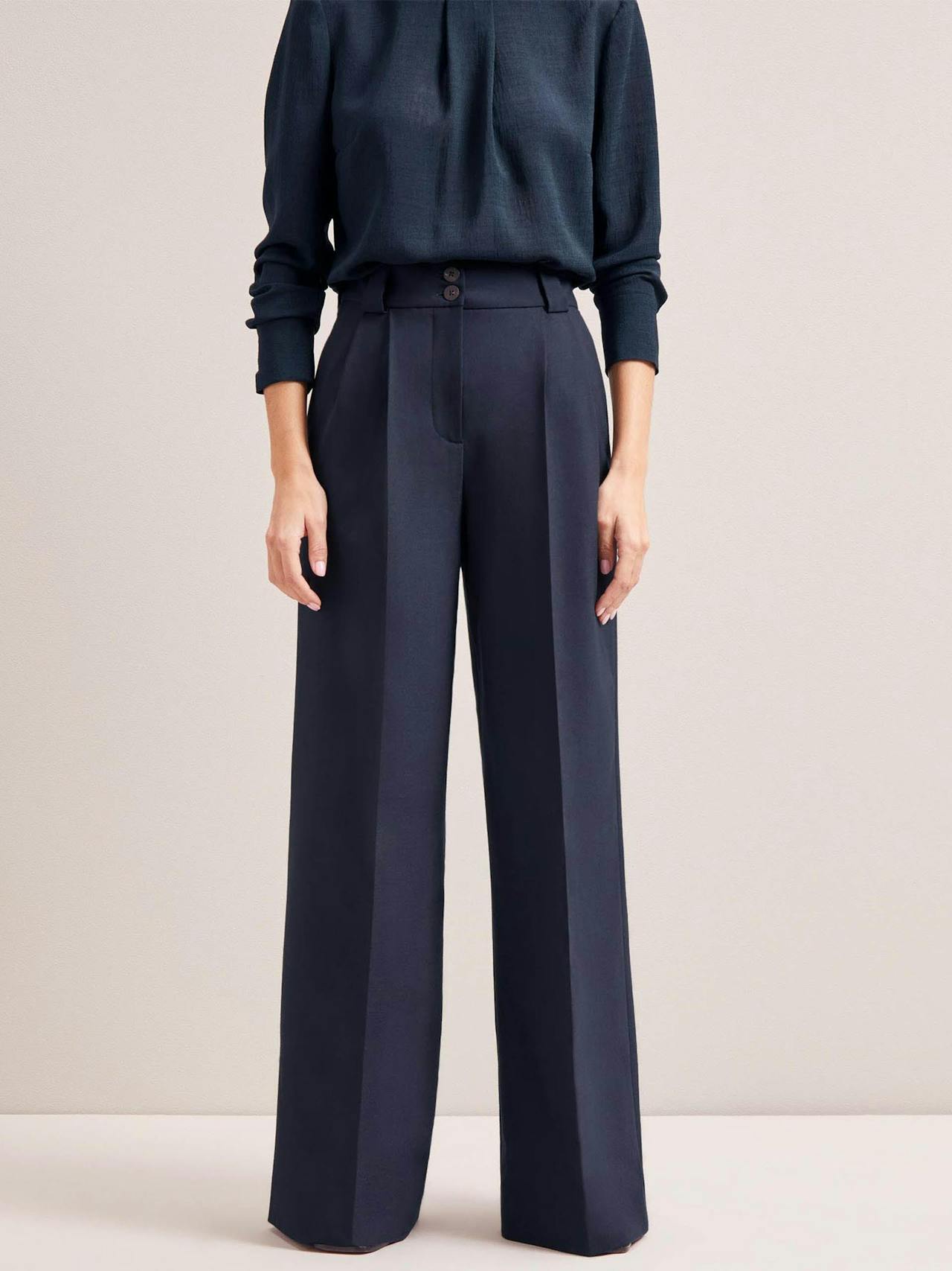 Navy Margot new wool wide leg trousers Trouser Cefinn    - Collagerie