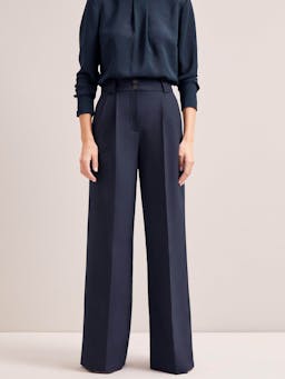 Navy Margot new wool wide leg trousers Trouser Cefinn    - Collagerie