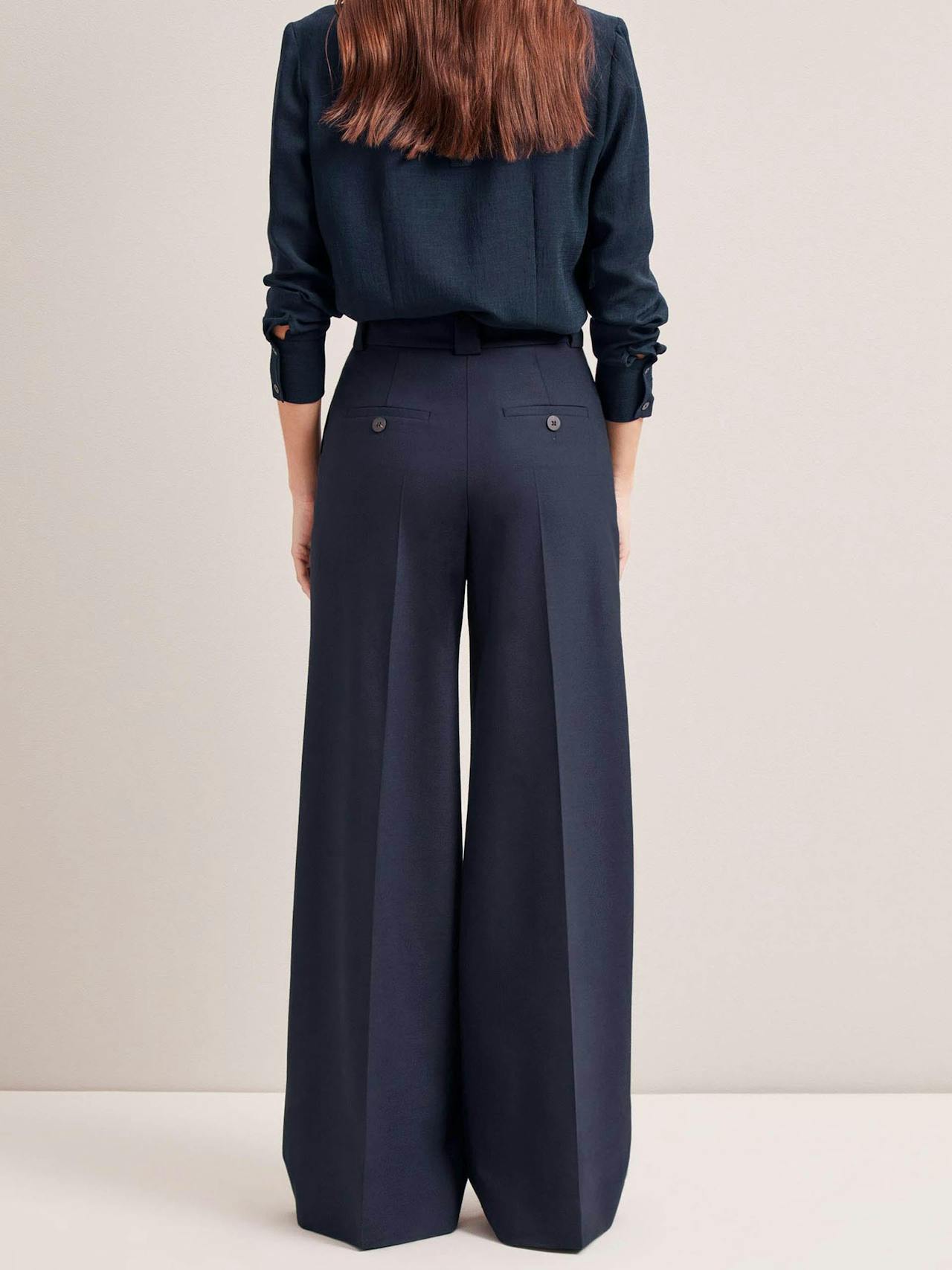 Navy Margot new wool wide leg trousers Trouser Cefinn    - Collagerie