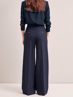 Navy Margot new wool wide leg trousers Trouser Cefinn    - Collagerie