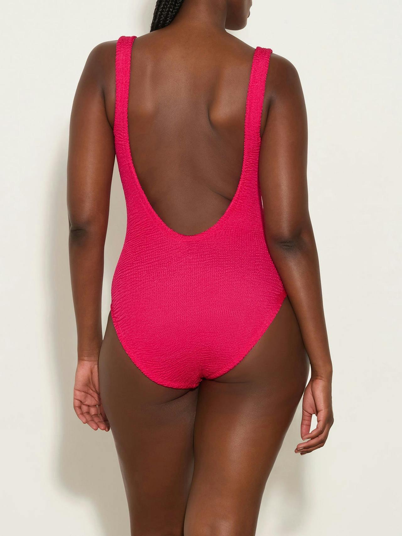 Metallic raspberry Square neck swimsuit Swimsuit Hunza G    - Collagerie