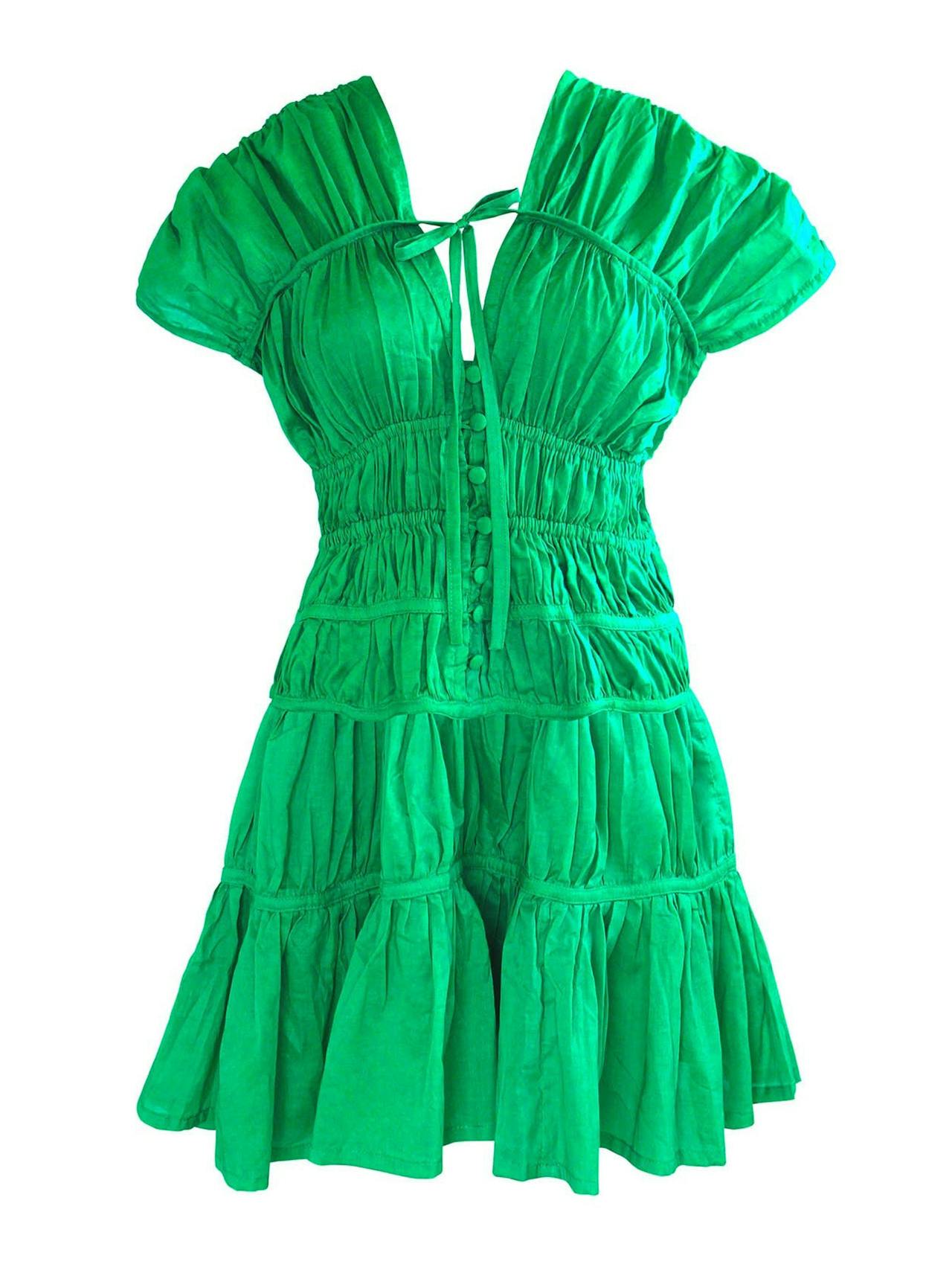 Srikandi ruffle cotton dress in kelly green